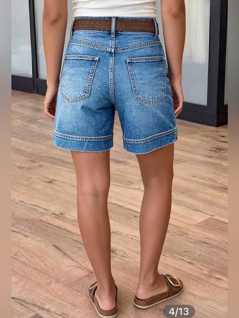 Flamingals Wash Split Mid Waist Denim Mid Thigh Shorts Without Belt 2XL PS9-31 - Picture 3 of 8